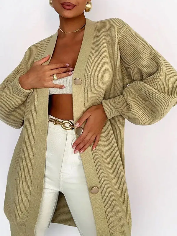 Balloon Sleeved Long Sweater Cardigan