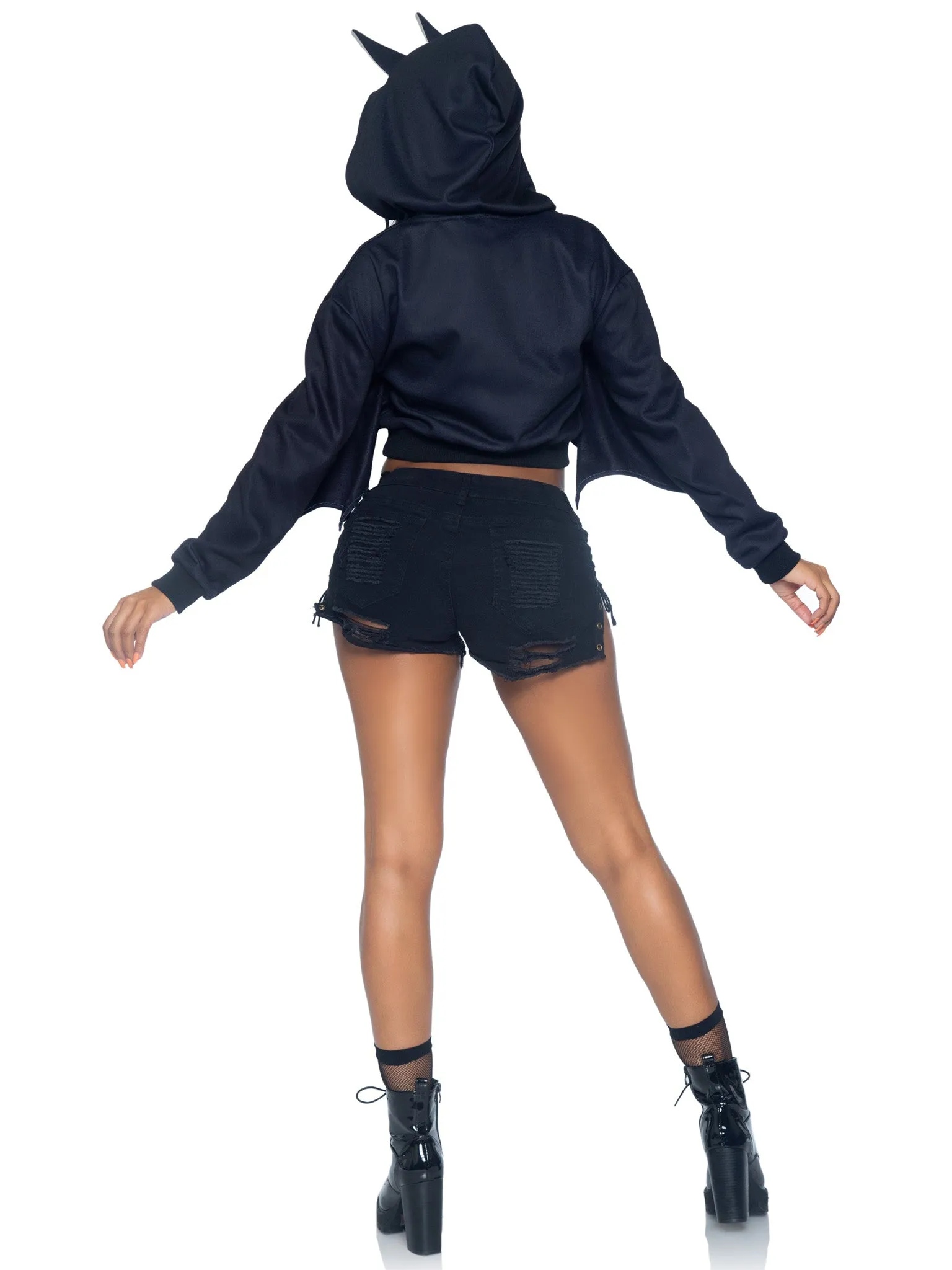 Bat Cropped Hoodie With Wings