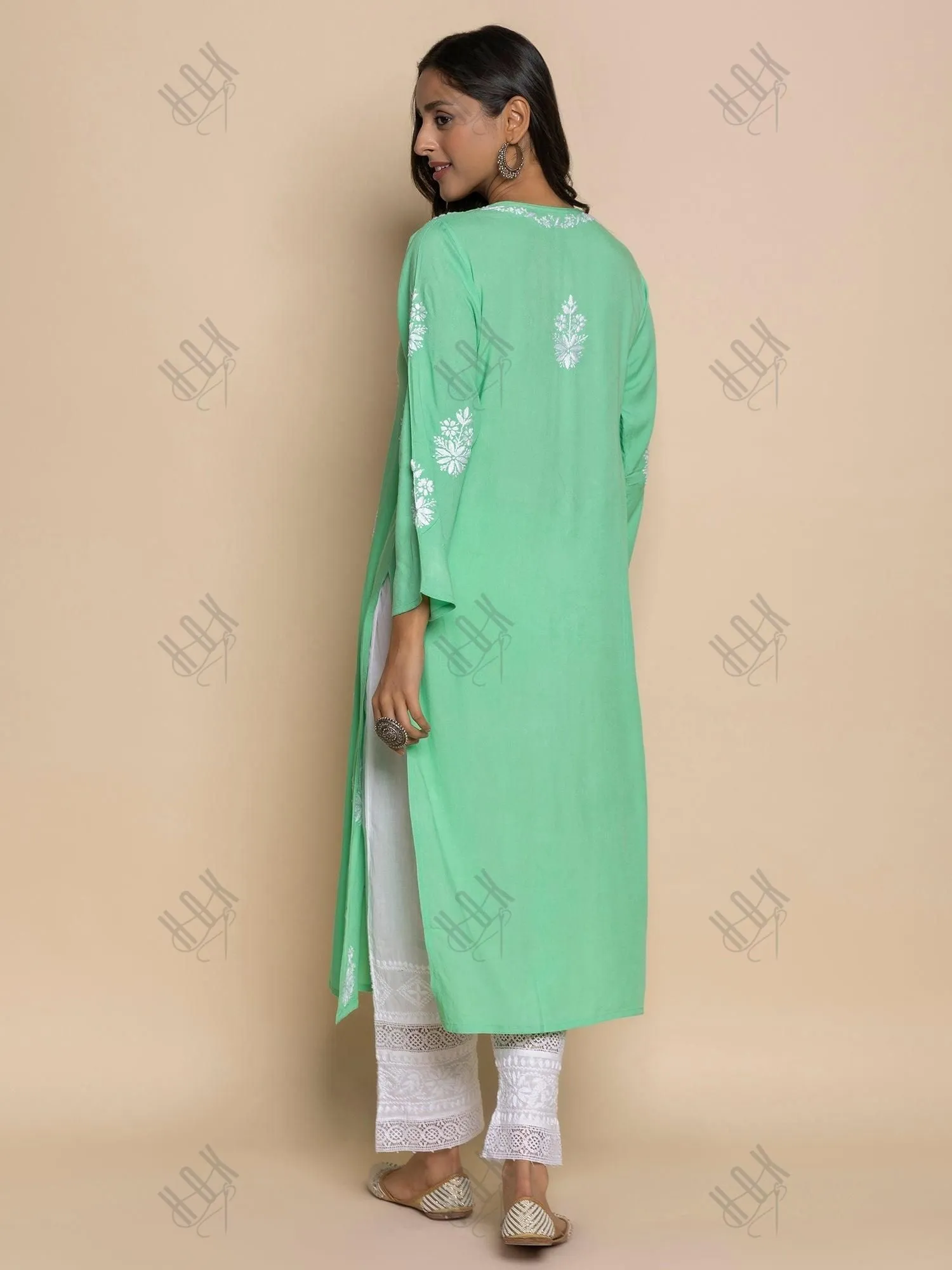 Batool in  Fizaa chikankari Kurta in Sea Green