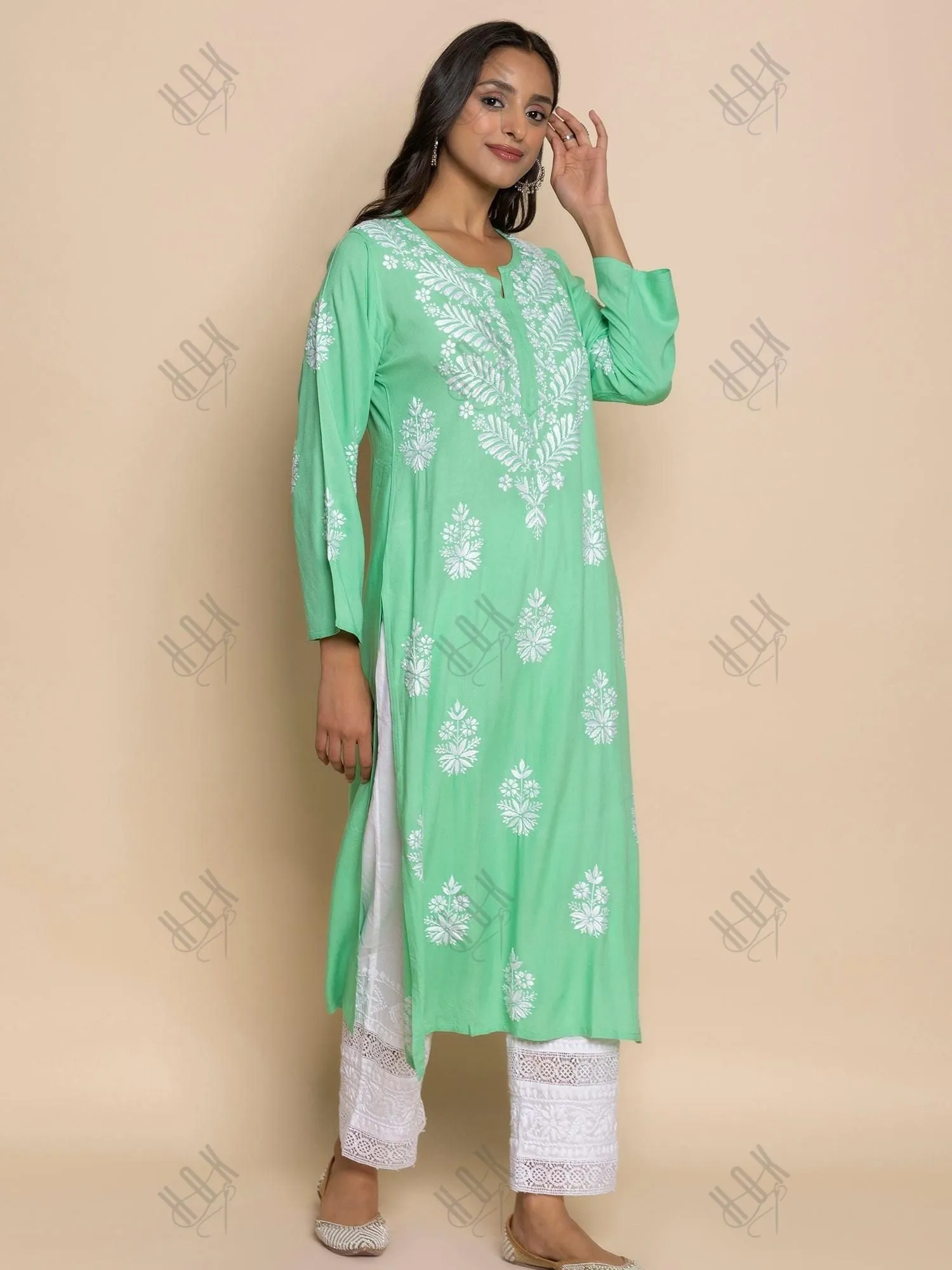 Batool in  Fizaa chikankari Kurta in Sea Green