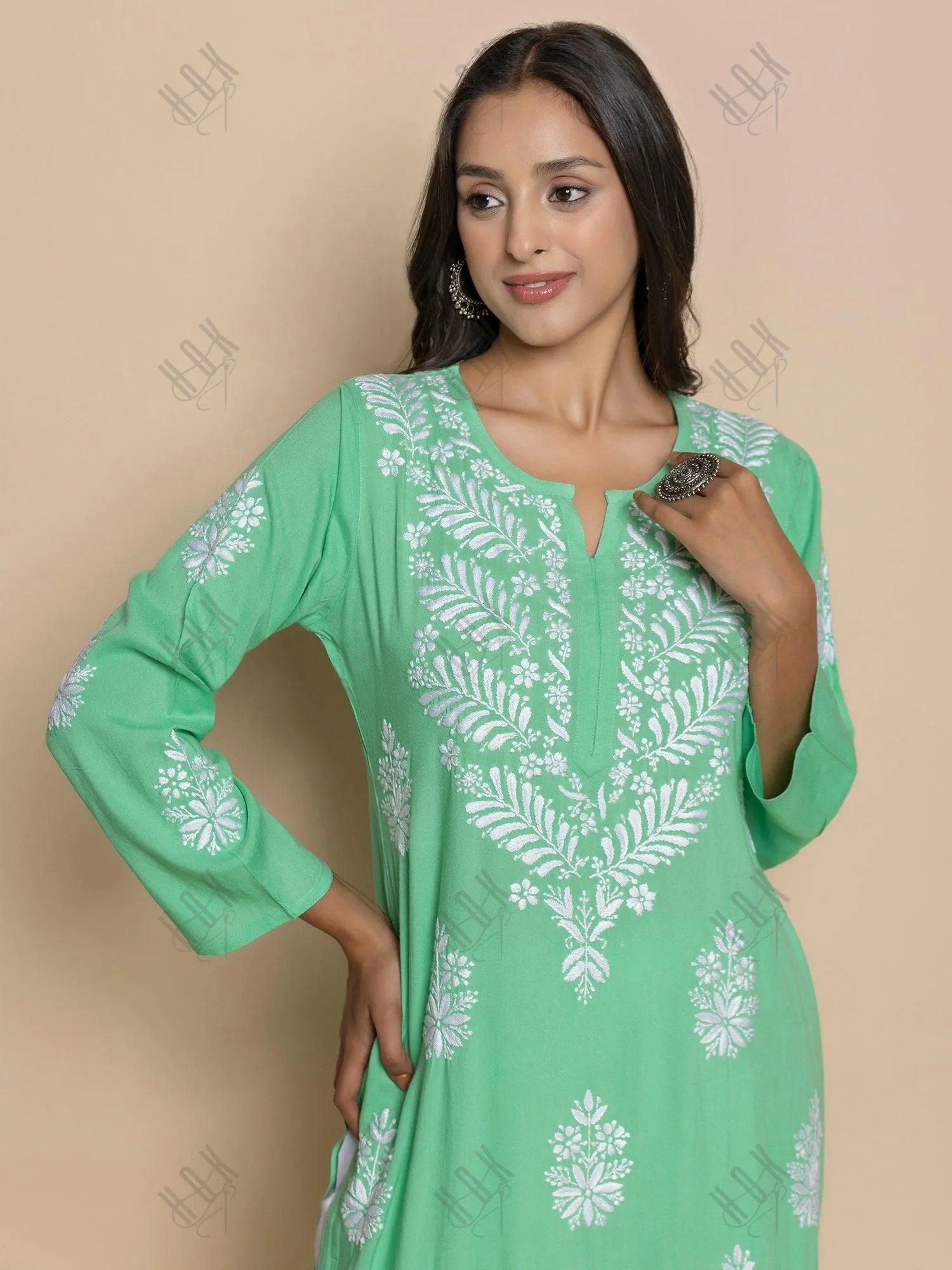 Batool in  Fizaa chikankari Kurta in Sea Green