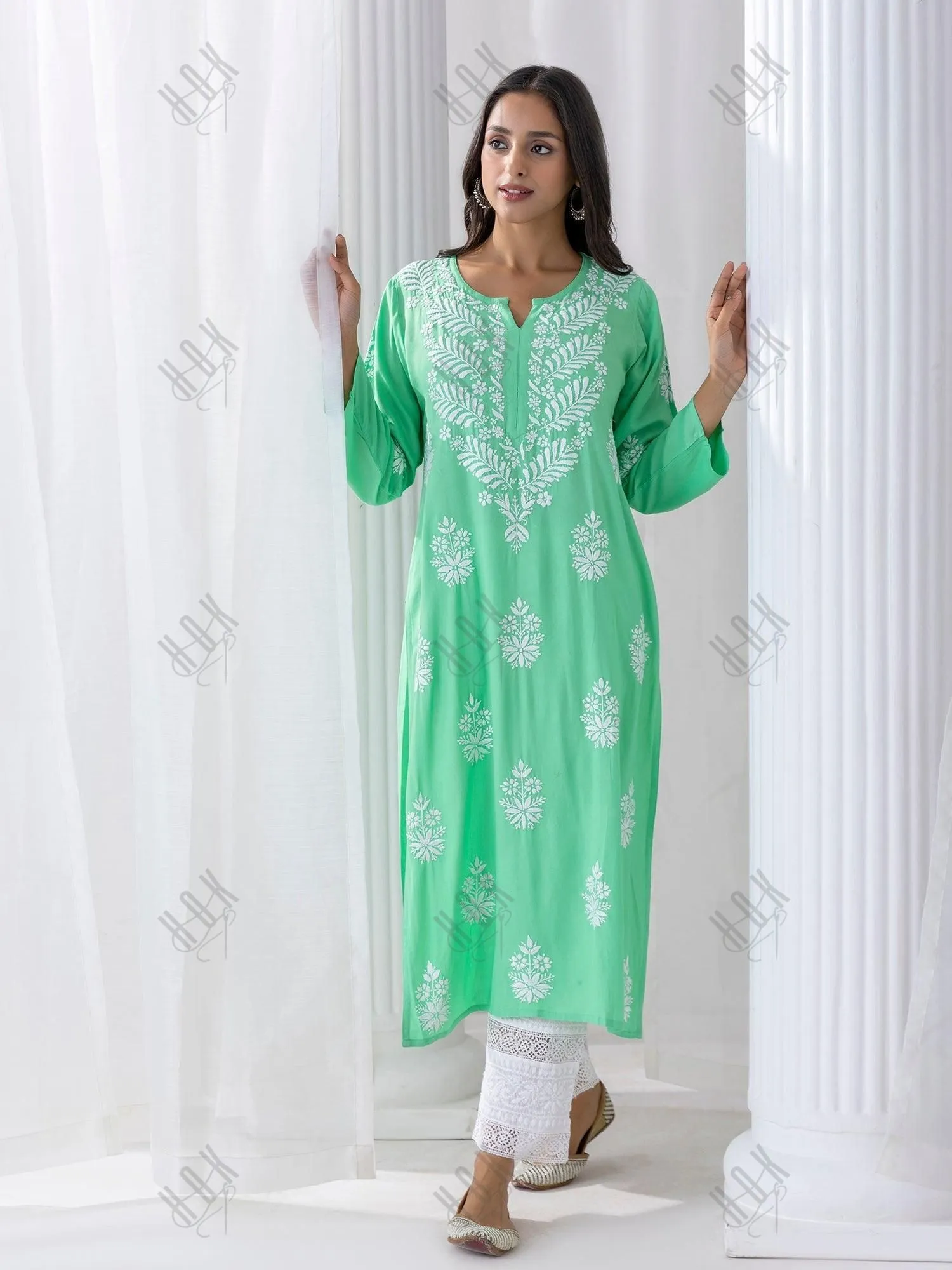 Batool in  Fizaa chikankari Kurta in Sea Green