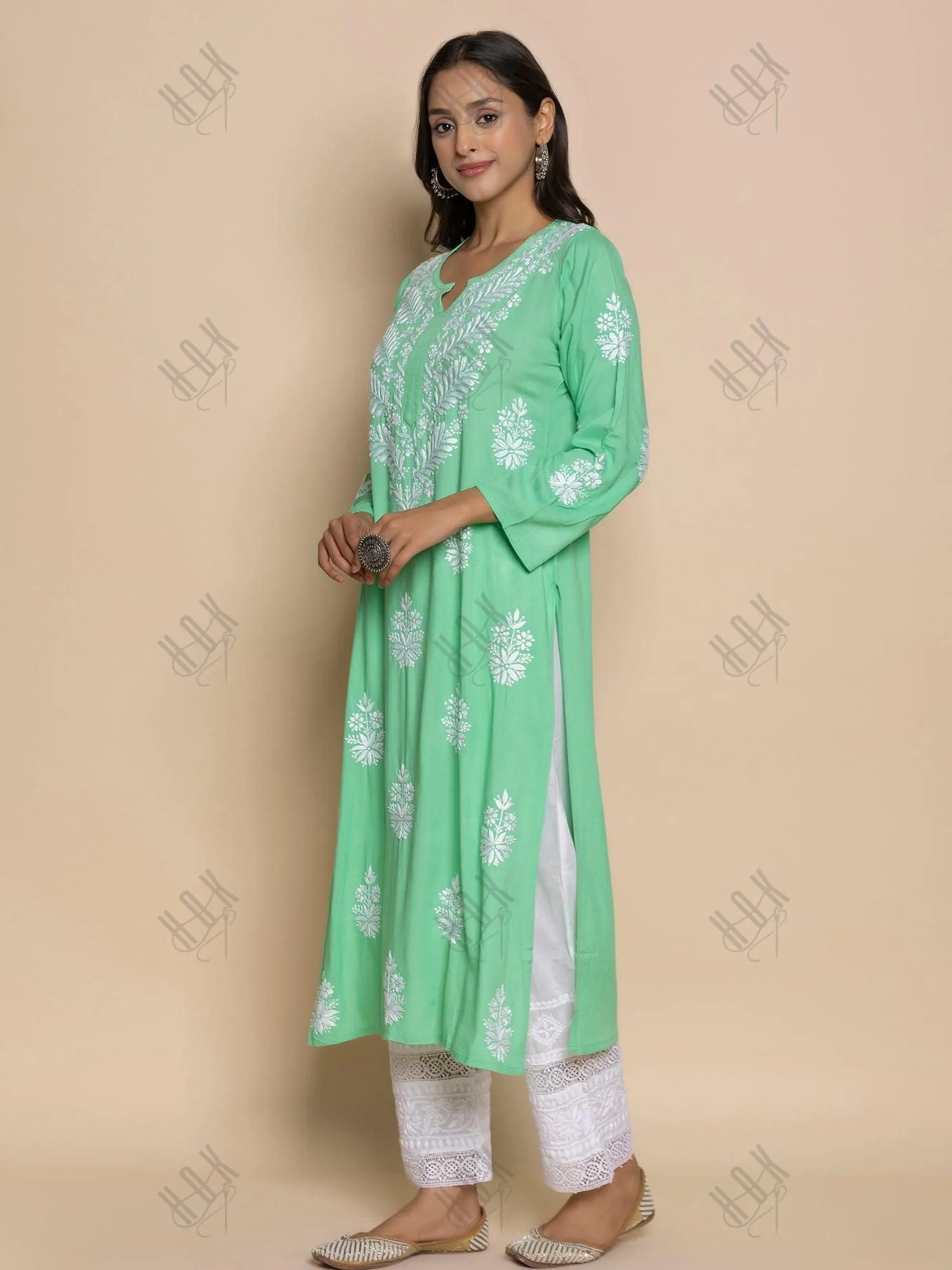 Batool in  Fizaa chikankari Kurta in Sea Green