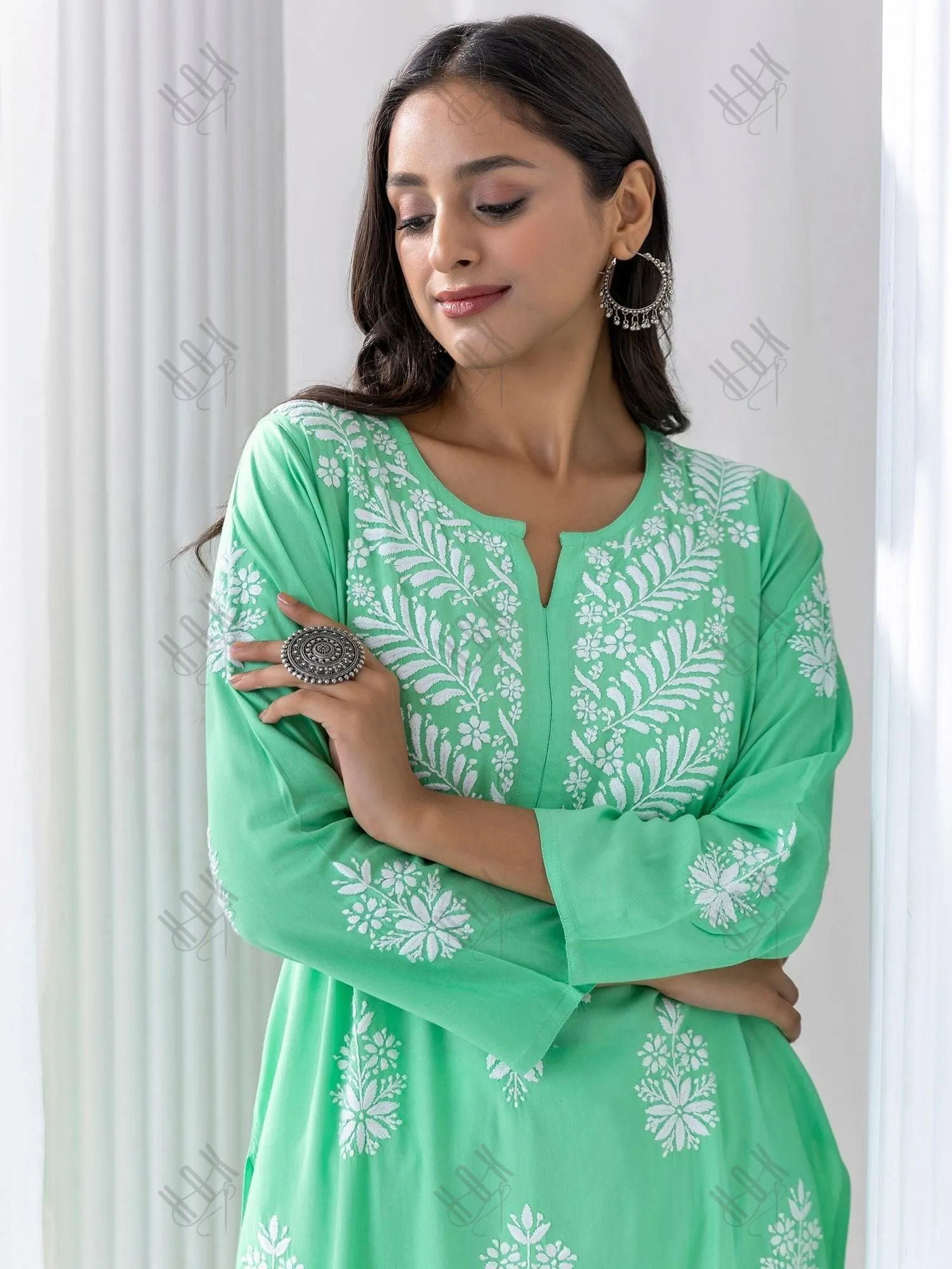 Batool in  Fizaa chikankari Kurta in Sea Green