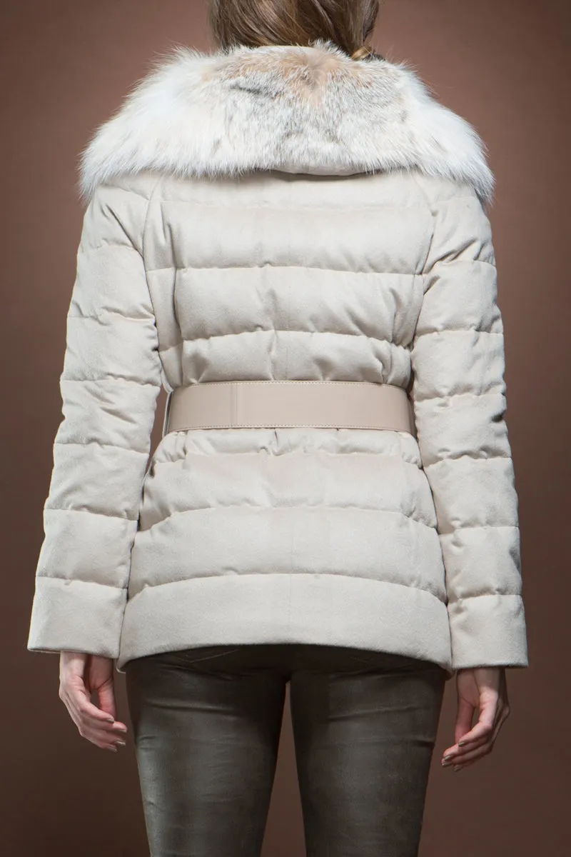 Beige Cashmere and Lynx Down Jacket