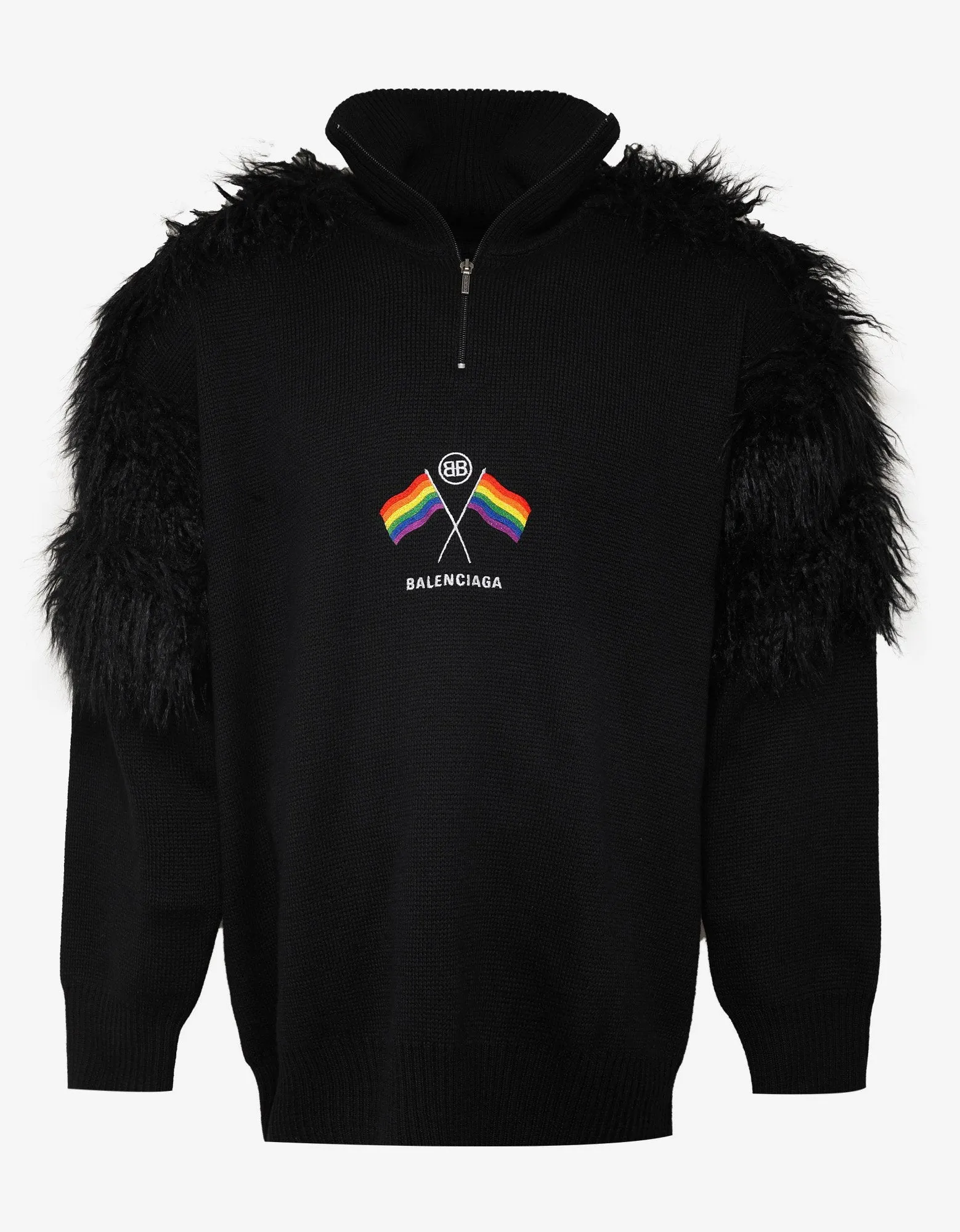 Black LGBTQ Flag Zip Up Turtleneck Sweater -