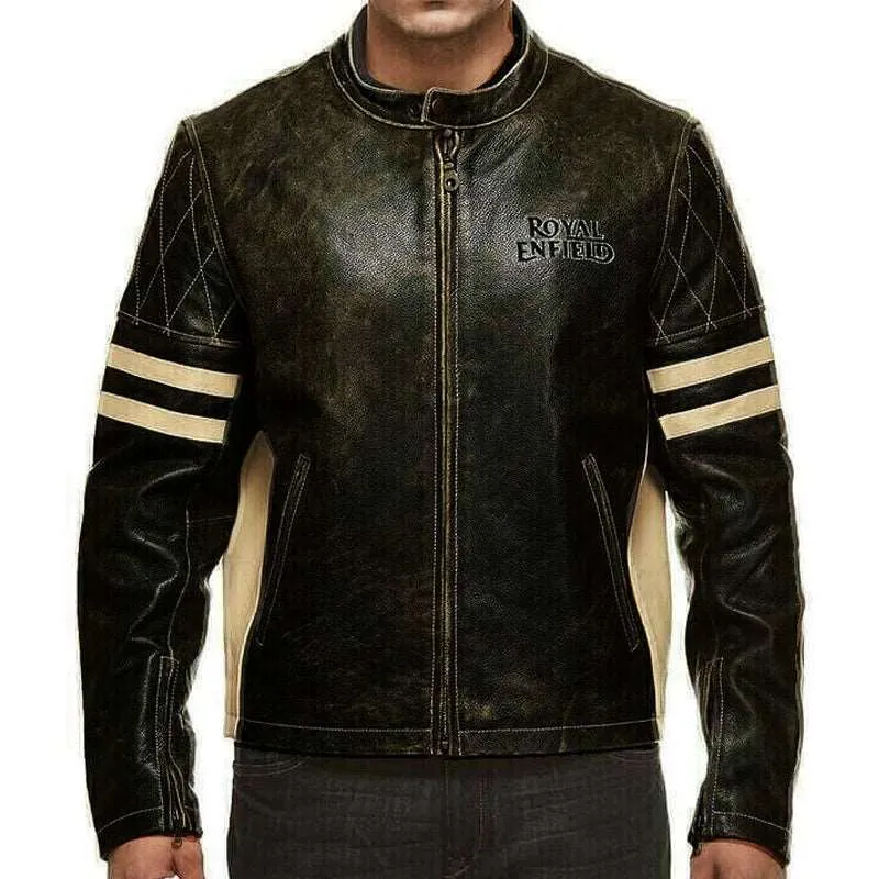 Black Royal Enfield Cafe Racer Motorcycle Jacket