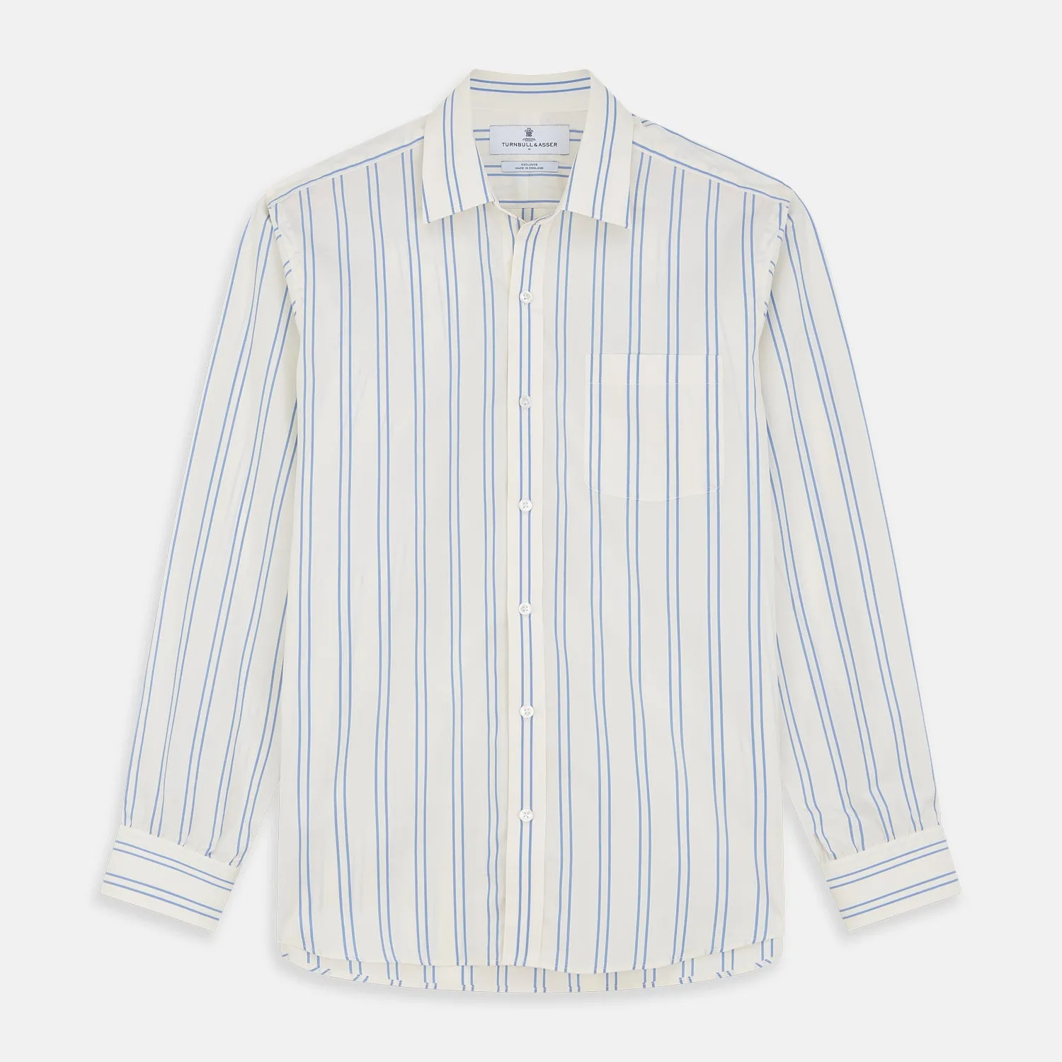 Blue and Off-White Stripe Cotton Weekend Fit Finch Shirt