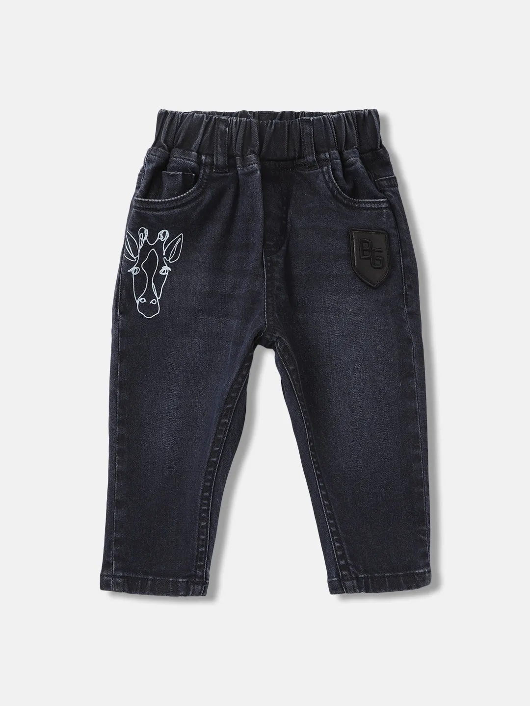 Blue Giraffe Boys Blue Solid Relaxed Fit Jeans