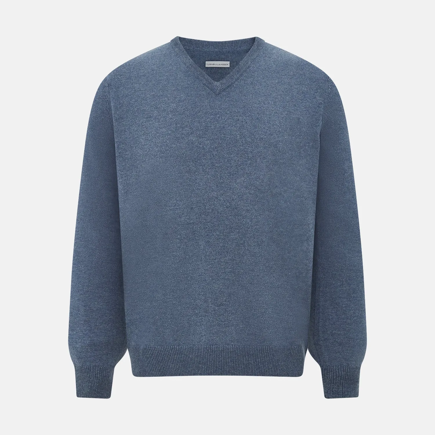 Blue Melange Cashmere V-neck Jumper