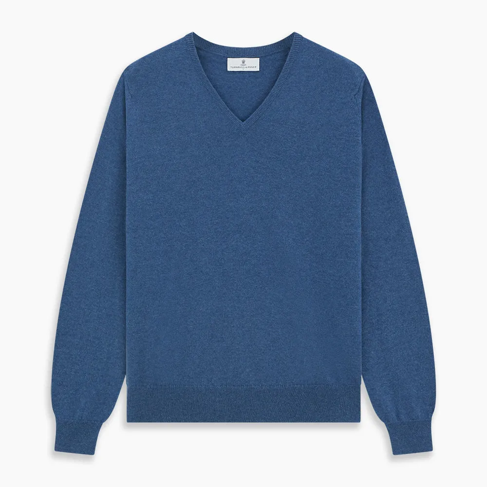 Blue V-Neck Cashmere Jumper