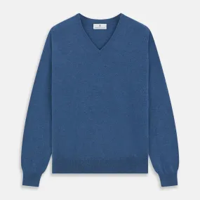 Blue V-Neck Cashmere Jumper