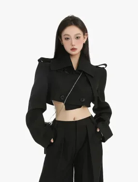 Boxy Cropped Double Breasted Trench Jacket