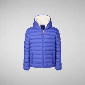 Boys' animal free puffer jacket with teddy linin Finnegan in gentian blue