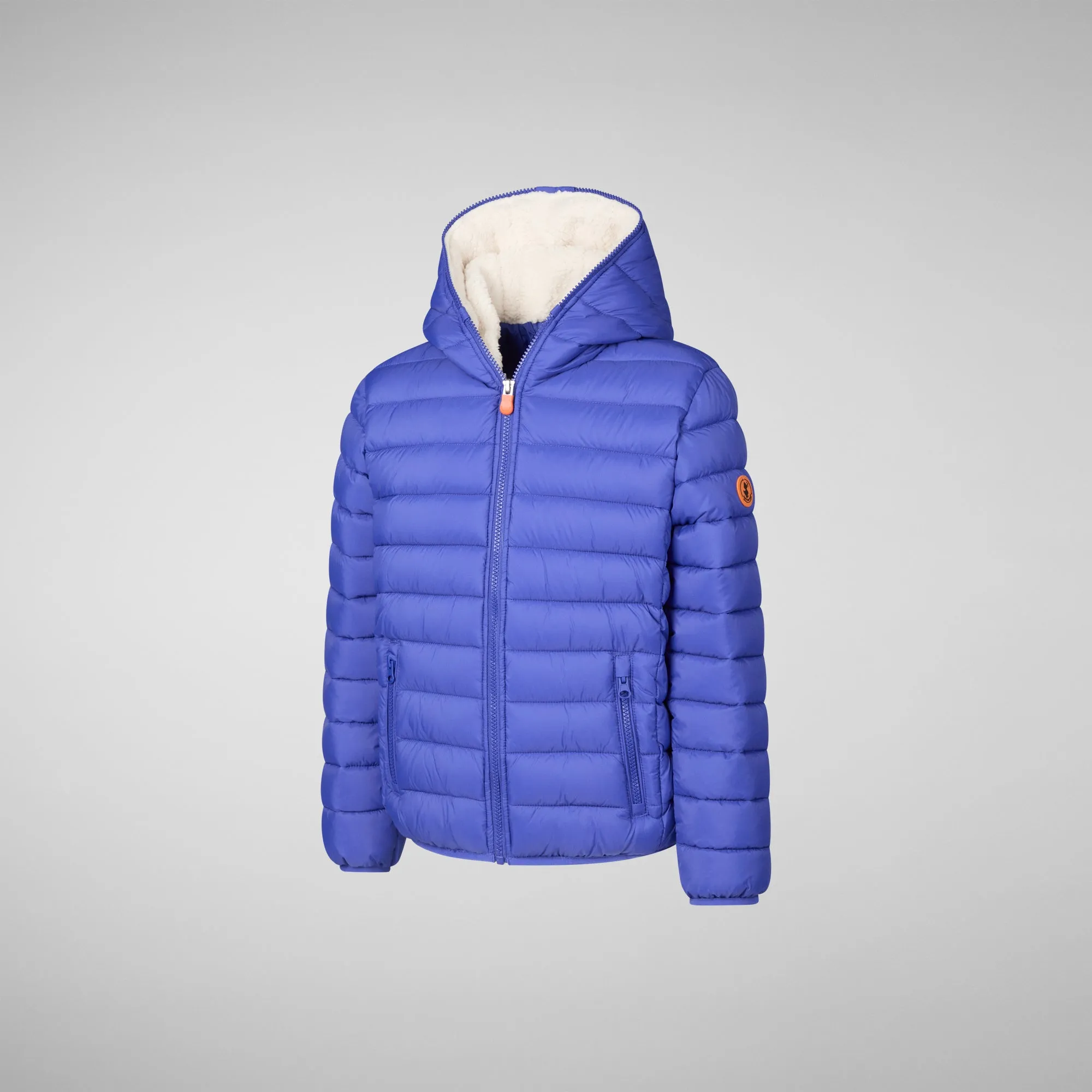 Boys' animal free puffer jacket with teddy linin Finnegan in gentian blue