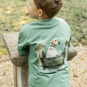 Boys Long Sleeve Logo Tee - Dog in Boat on Green