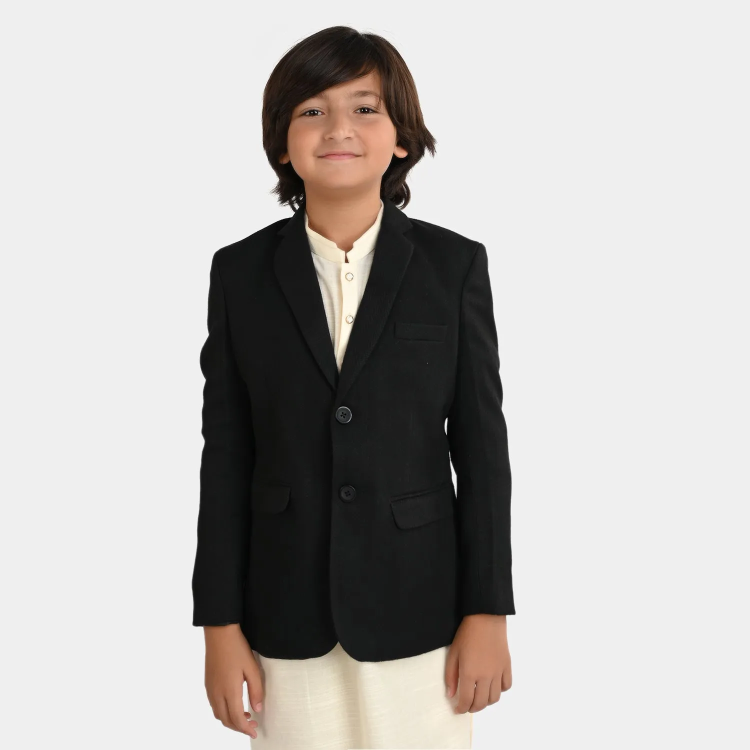 Boys Wool Blazer Elbow Patch -BLACK