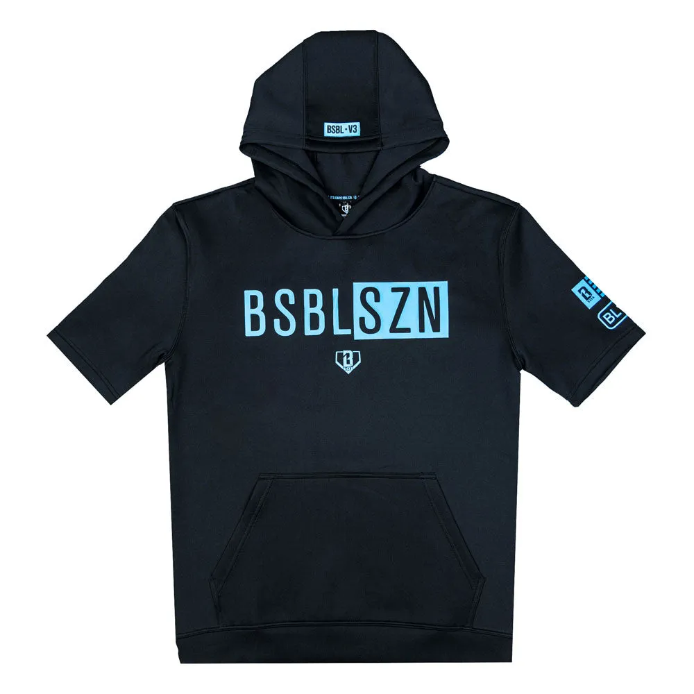 BSBL-SZN Youth Short Sleeve Hoodie V3 Black/Light Blue