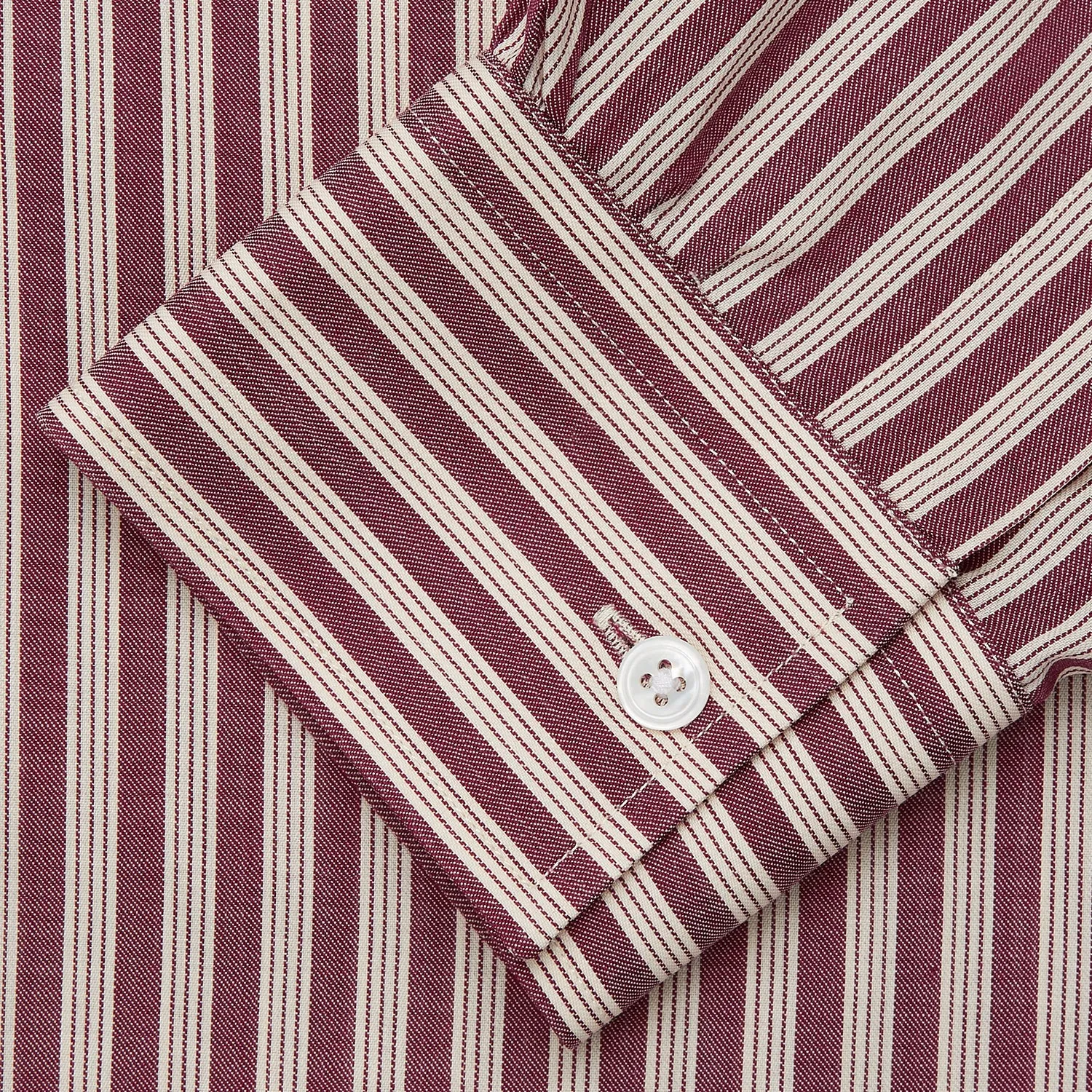 Burgundy Multi Stripe Weekend Fit Wool Shirt with Derby Collar and 1 Button Cuffs