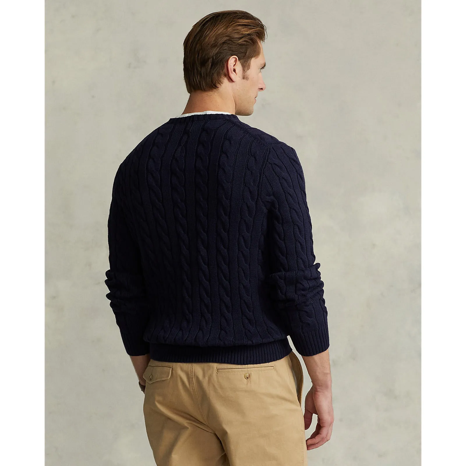 Cable Knit Cotton Sweater - Navy