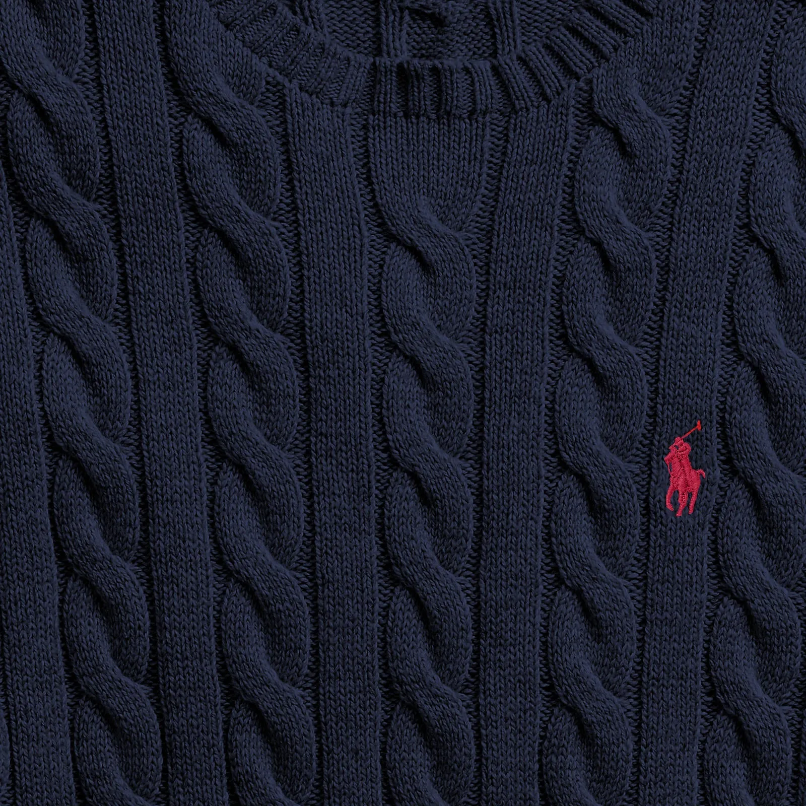 Cable Knit Cotton Sweater - Navy