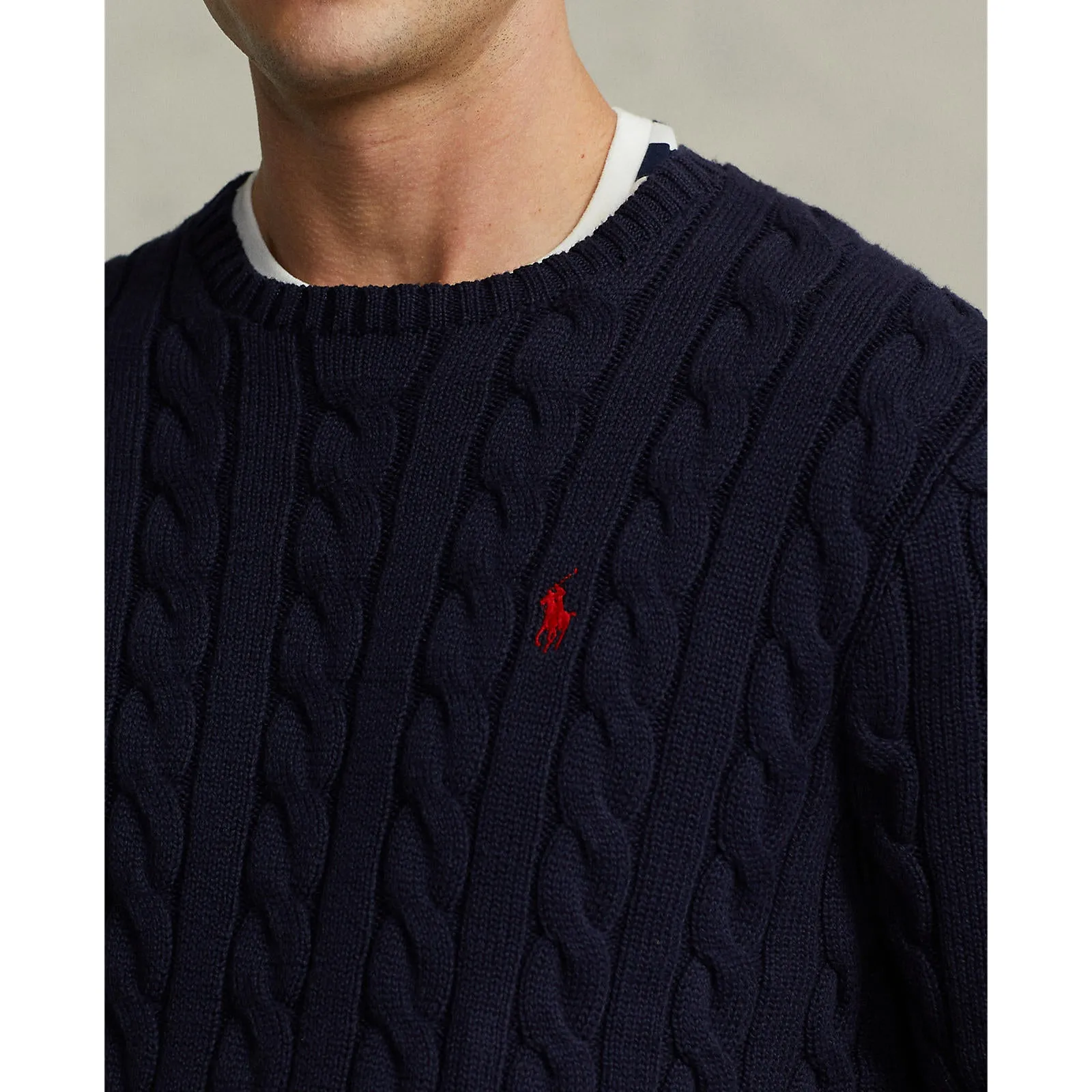 Cable Knit Cotton Sweater - Navy