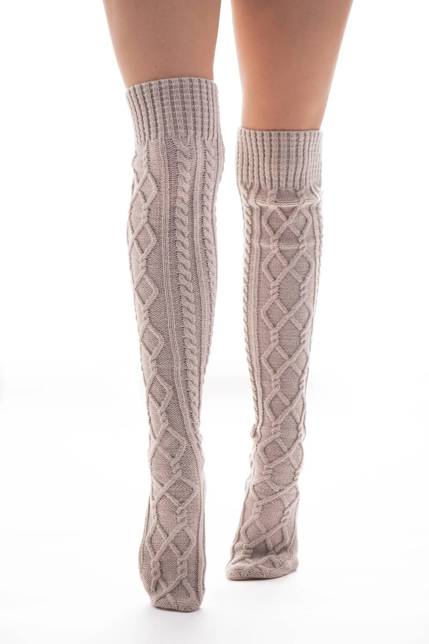 Cable Knit Sweater Socks | Thigh-High