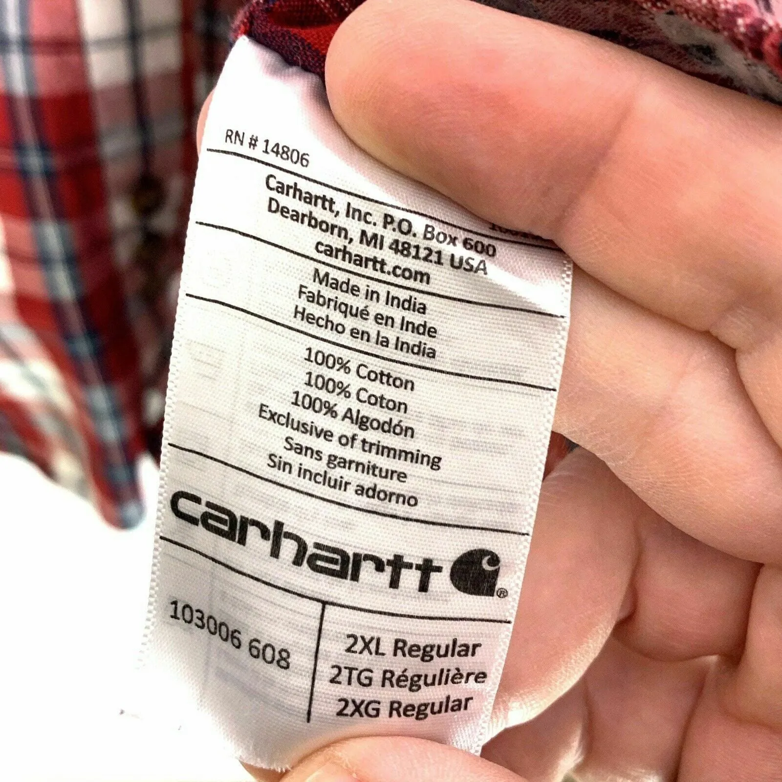 Carhartt Shirt Mens 2XL XXL Button Up Short Sleeve Plaid 90s Red White Relaxed