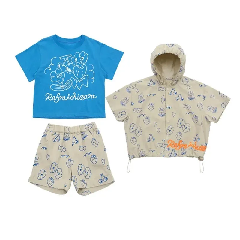 Cartoon Print Shirt & Shorts Set