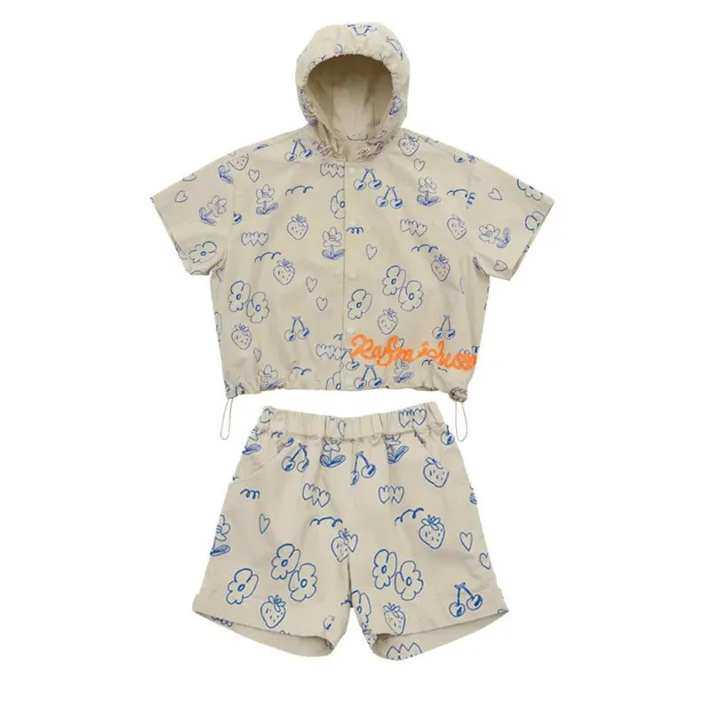 Cartoon Print Shirt & Shorts Set