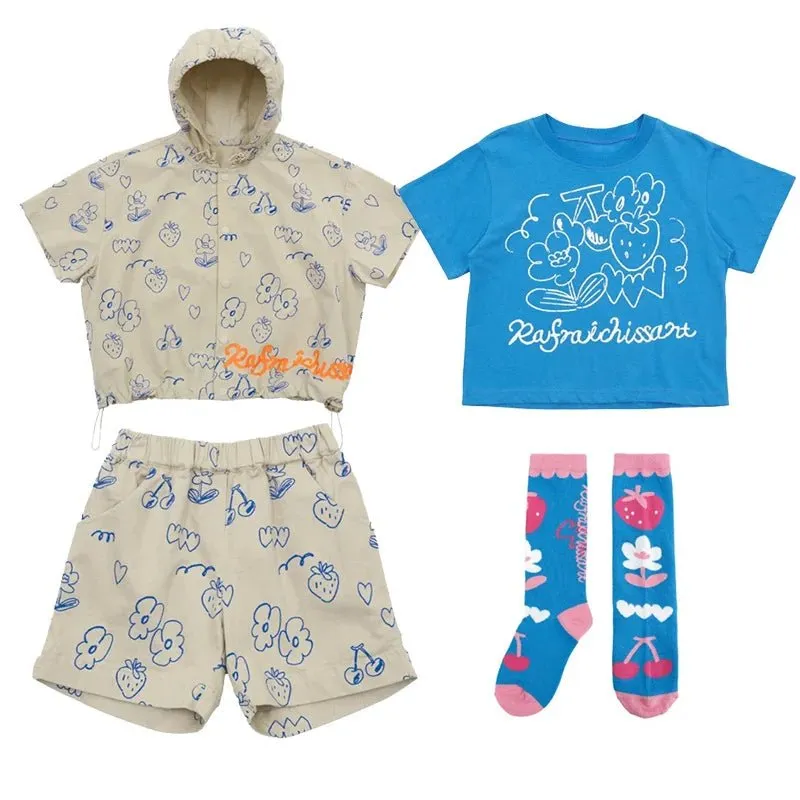 Cartoon Print Shirt & Shorts Set