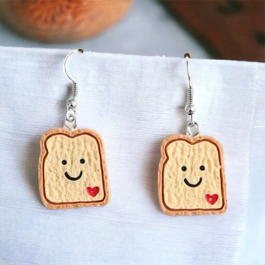 Cartoon Toast Earrings - Cartoon Earrings, Handmade Earrings, Toast Jewelry, Food Accessories