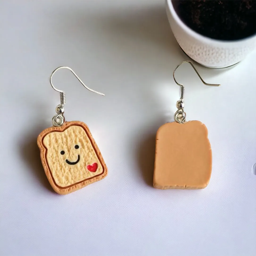 Cartoon Toast Earrings - Cartoon Earrings, Handmade Earrings, Toast Jewelry, Food Accessories