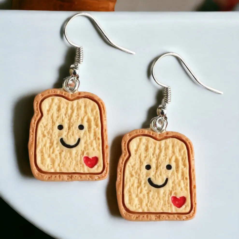 Cartoon Toast Earrings - Cartoon Earrings, Handmade Earrings, Toast Jewelry, Food Accessories