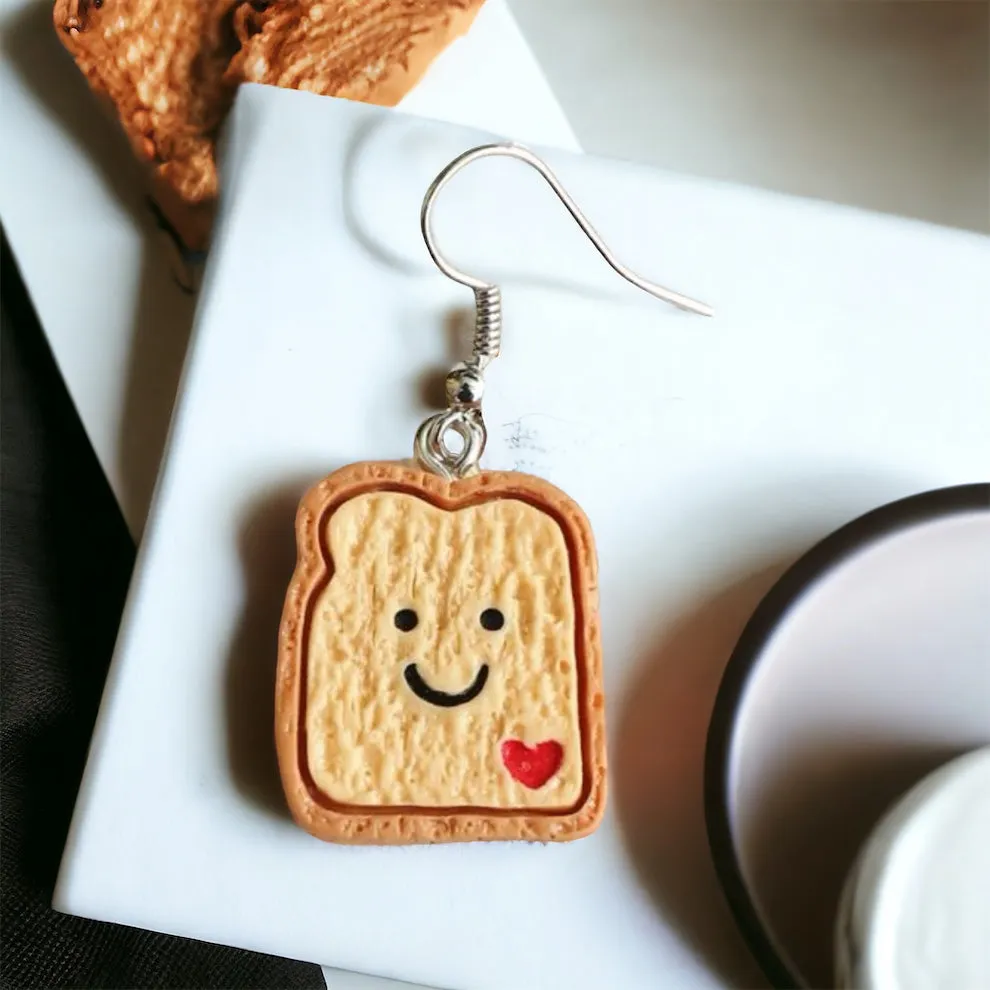 Cartoon Toast Earrings - Cartoon Earrings, Handmade Earrings, Toast Jewelry, Food Accessories