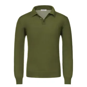 Cashmere Blend Polo Shirt in Crocodile Green