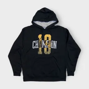 Champion Mens Fleece Pullover Hoodie Sweatshirt | L | Black/Yellow ‘19’ | NWT