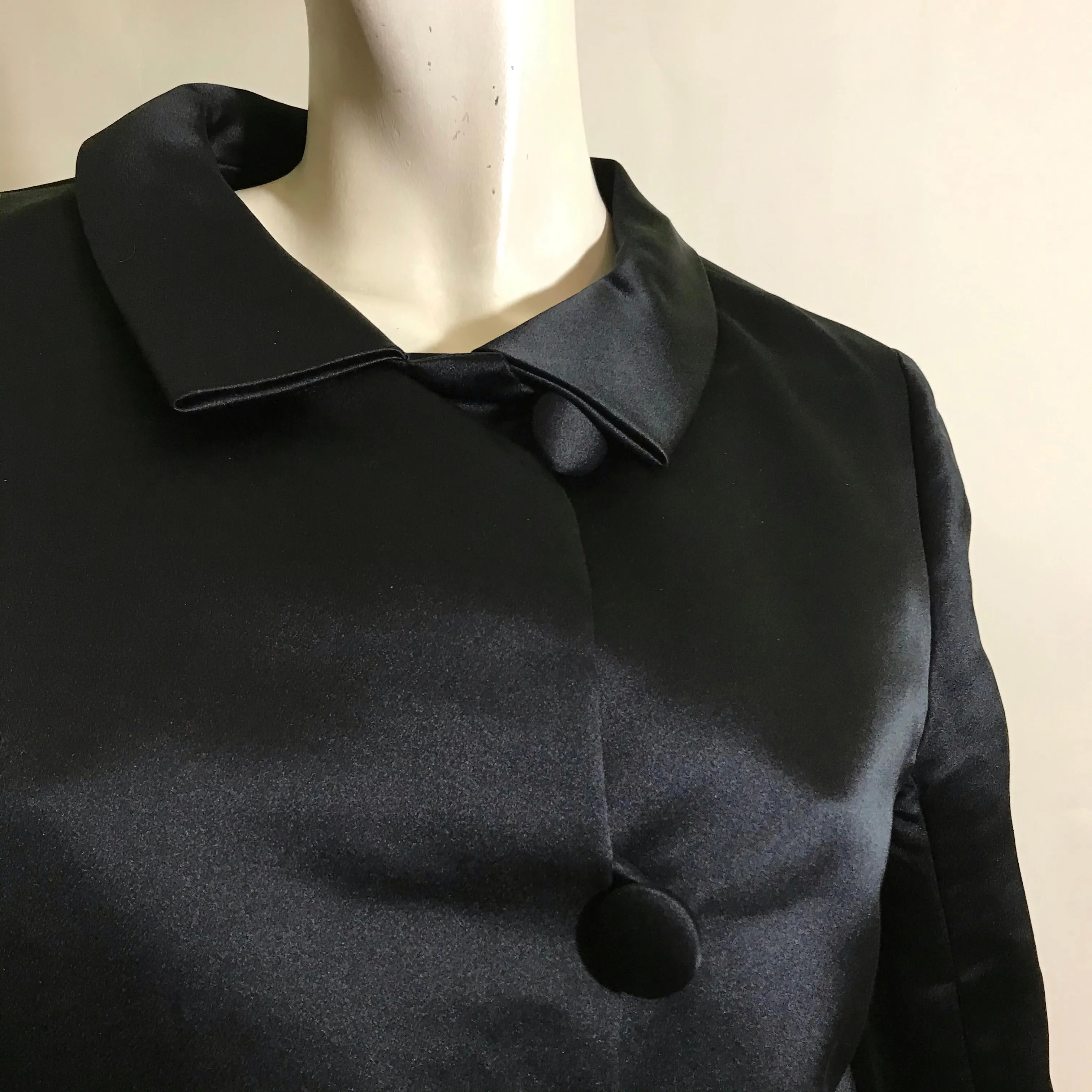 Chic Black Silk Charmeuse Cocktail Jacket circa 1960s