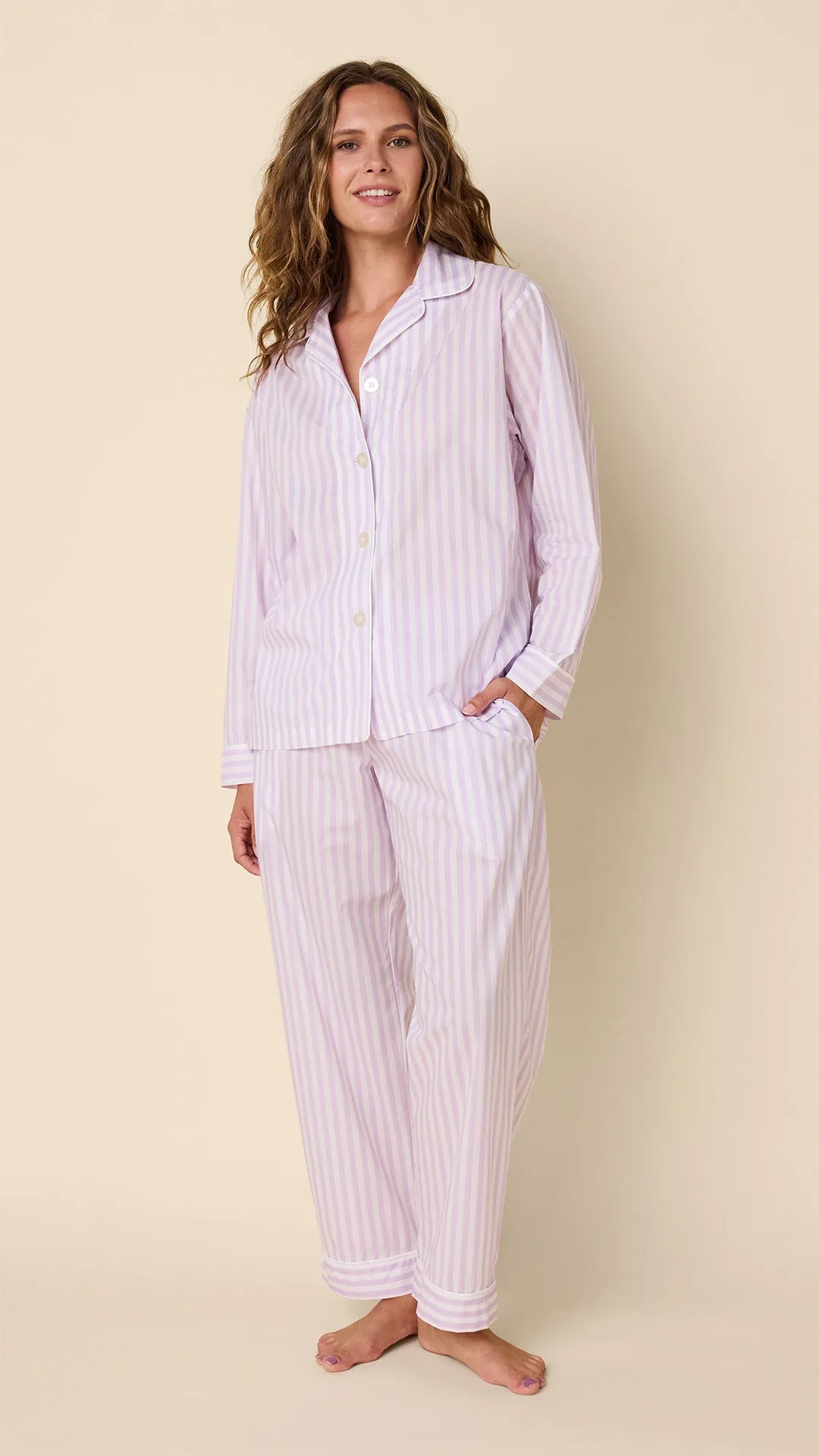 Classic Stripe Luxe Pima Long-Sleeved Pajama - Lavender