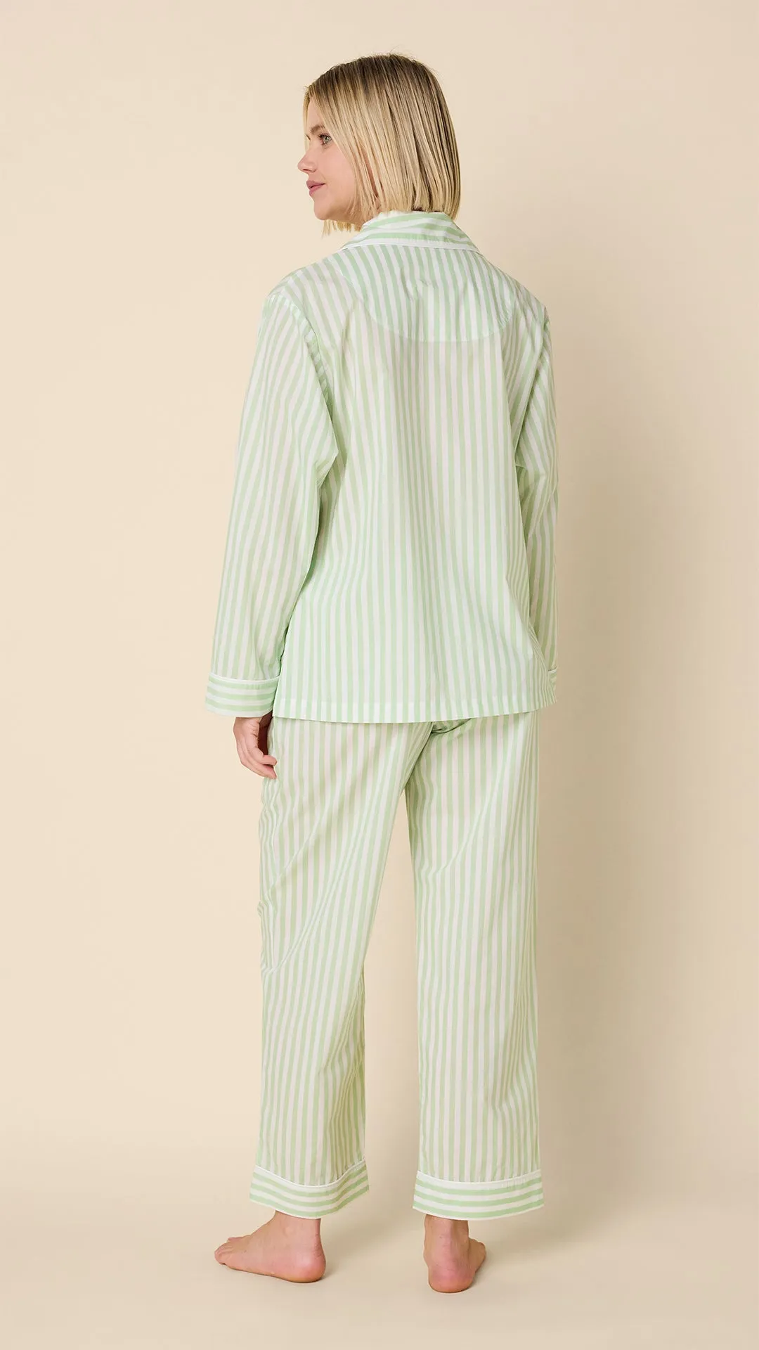 Classic Stripe Luxe Pima Long-Sleeved Pajama - Light Green