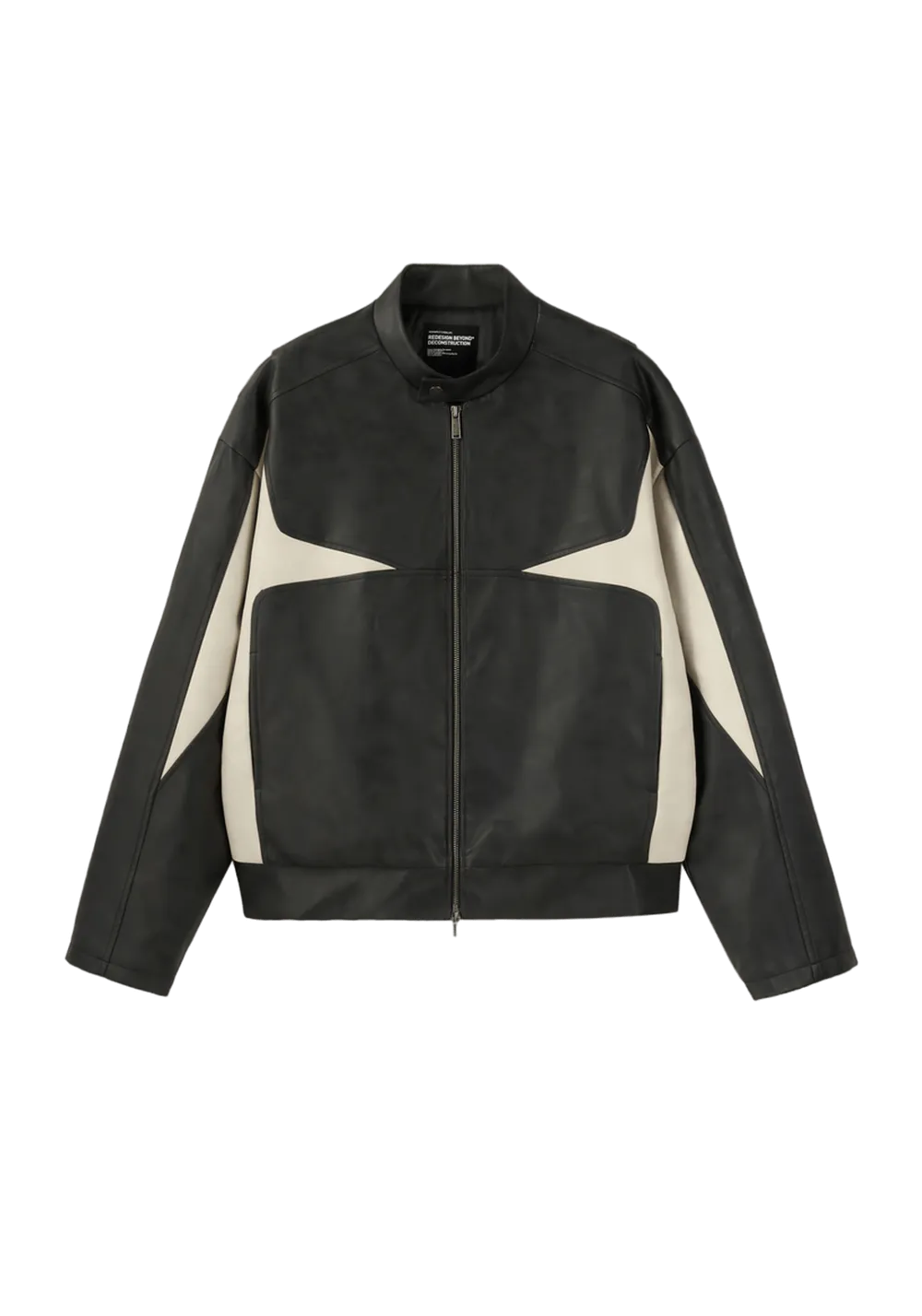 Color Block Slogan Leather Jacket