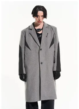 Contrast color stitching mid-length wool coat