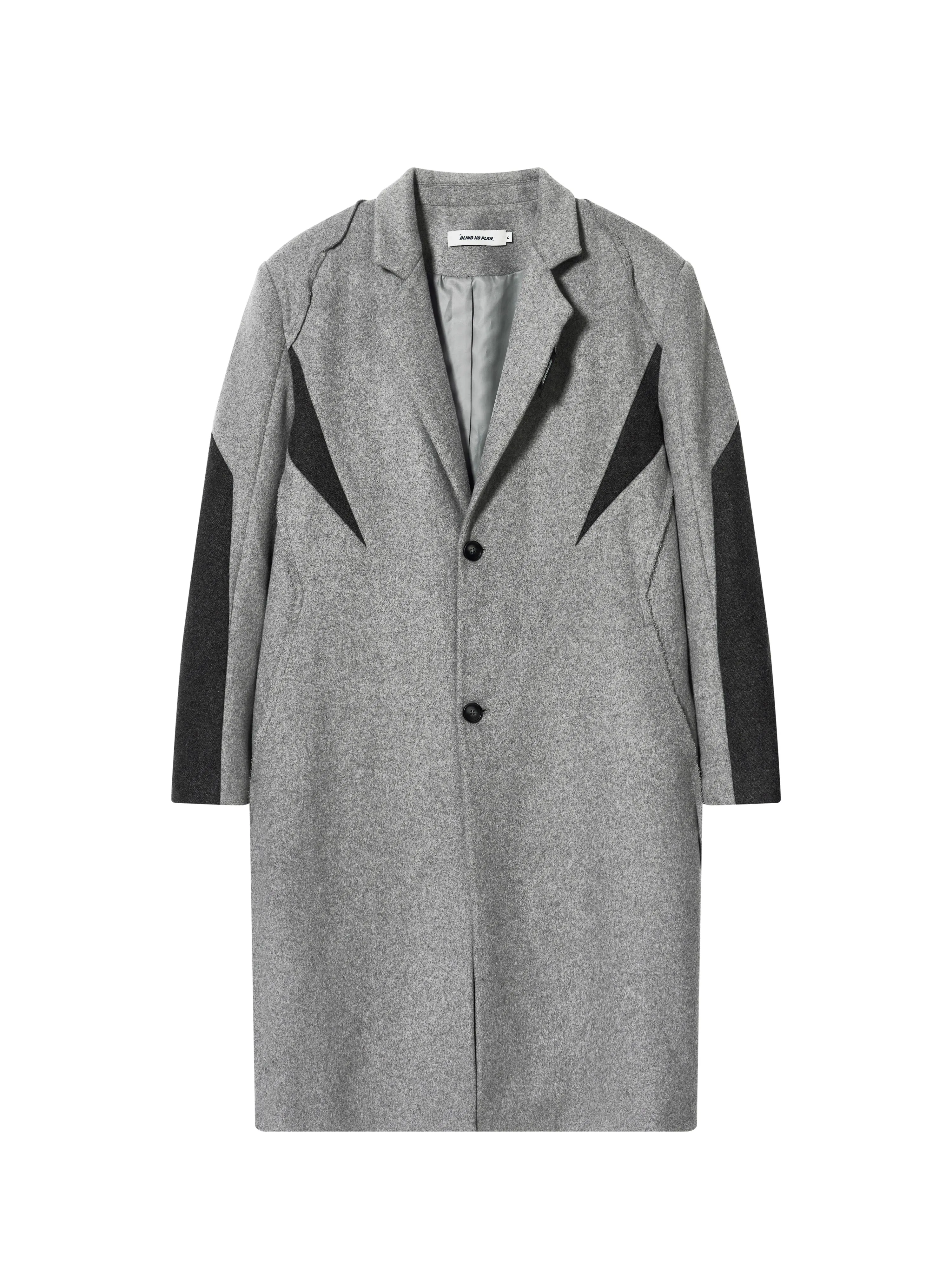 Contrast color stitching mid-length wool coat