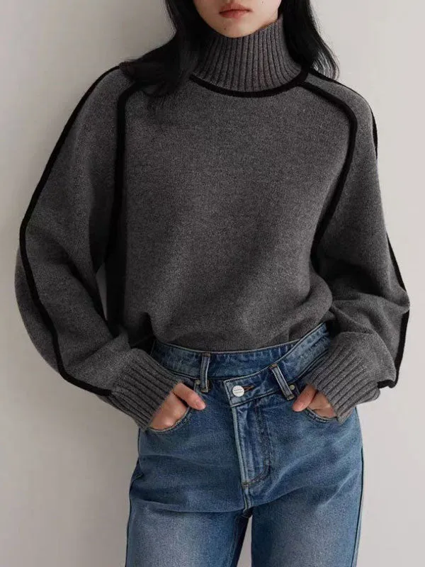 Contrast Funnel Neck Sweater