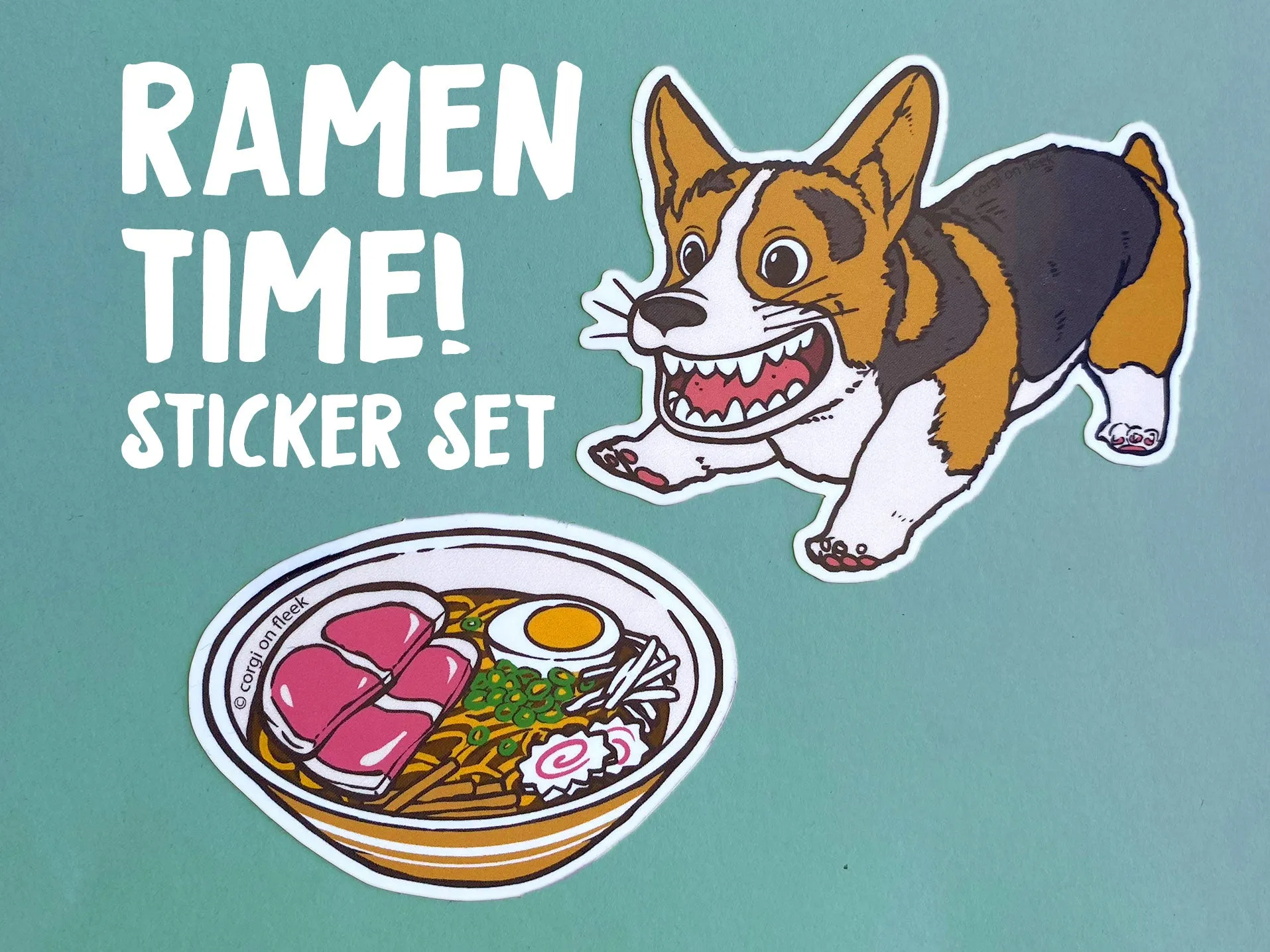 Corgi Ramen Time Glossy Vinyl Sticker Set