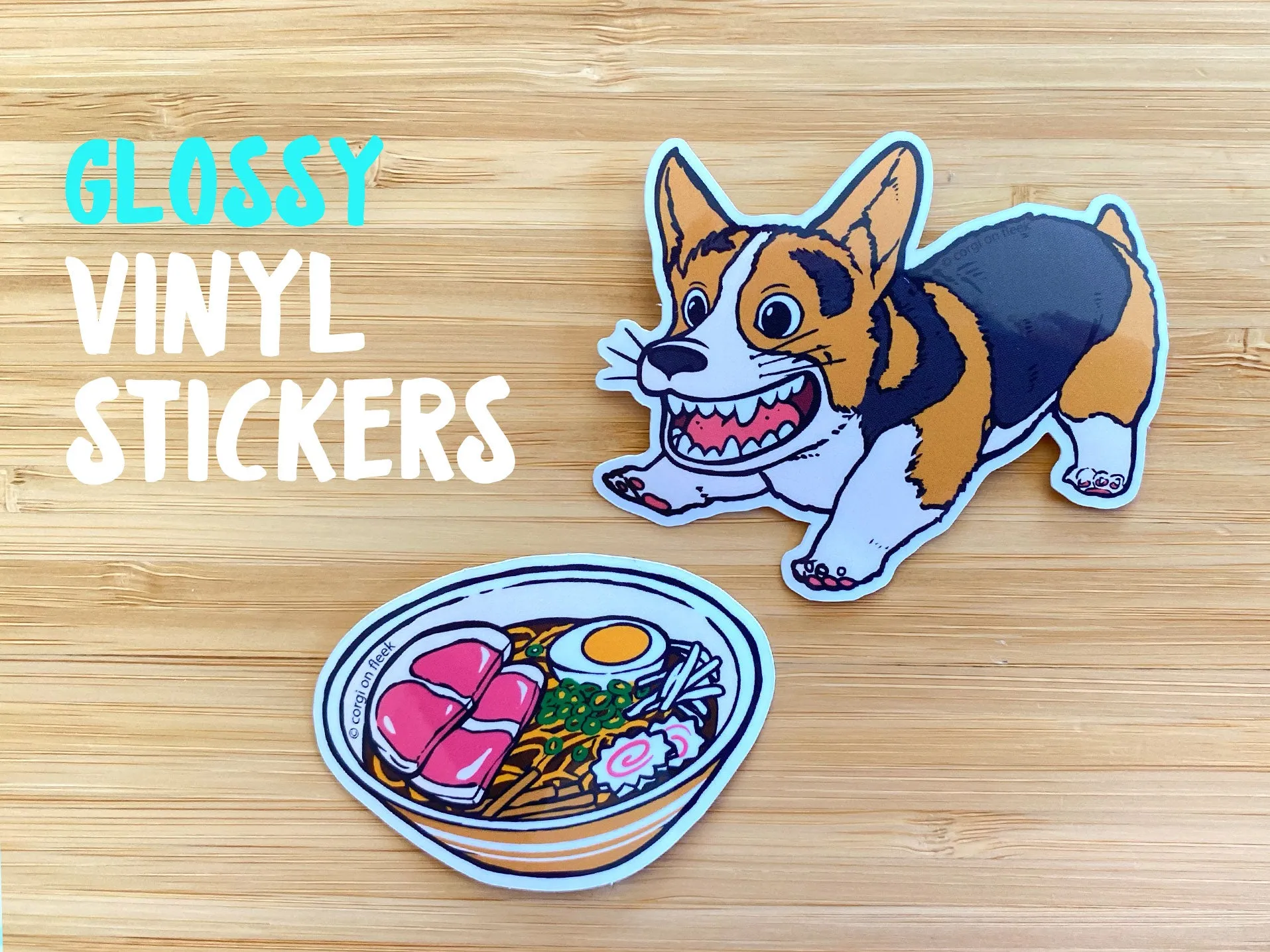 Corgi Ramen Time Glossy Vinyl Sticker Set