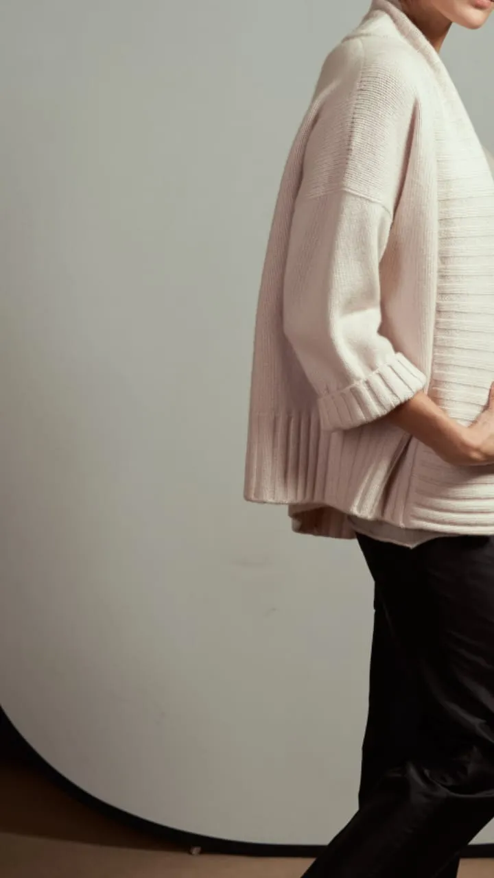 Cotton and Cashmere Open Cardigan - Pearl