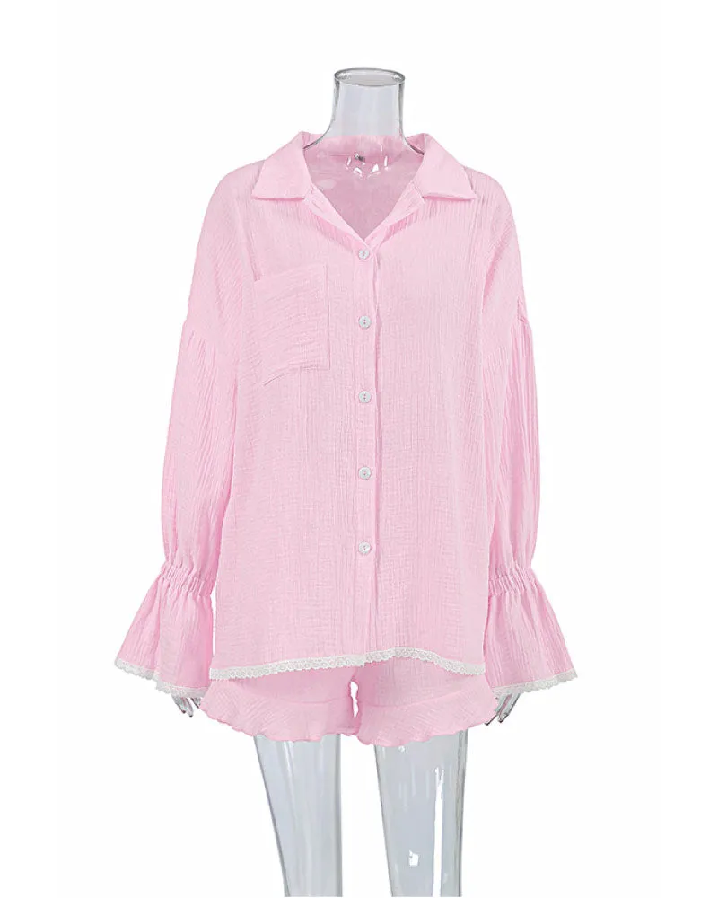 Cotton Cardigan Sleepwear Luxurious Pajama Set