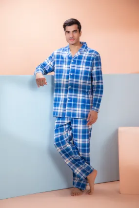 Cotton Check Classic Collar Night suit