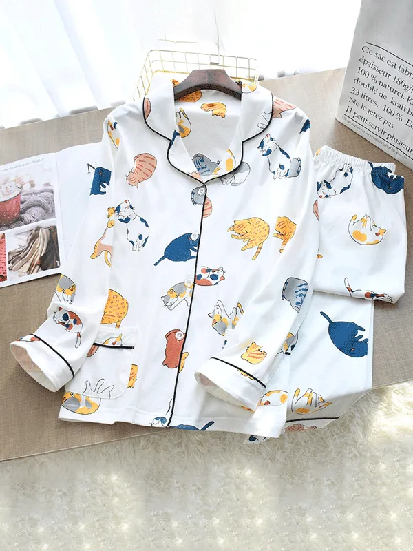 Cotton Cute Cats Printed Pajama Set